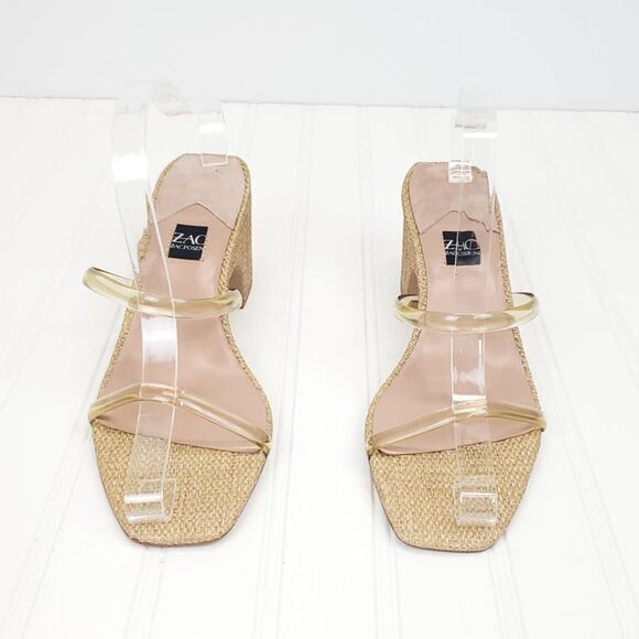 ZAC Zac Posen  US 9.5  Block Heels Saint Slide Sandals in Cashew Fabric - Picture 4 of 10